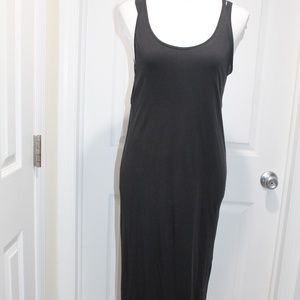 All Saints Long Black 100% Cotton Tank Dress Cross Back Strap Size M VGC